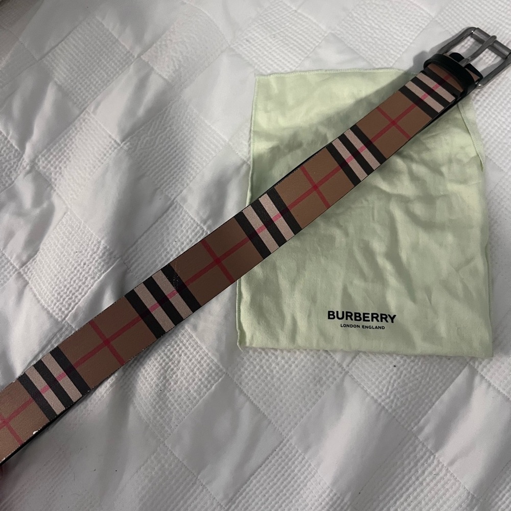 Burberry Tan and Red Belt with Iconic Check Pattern
